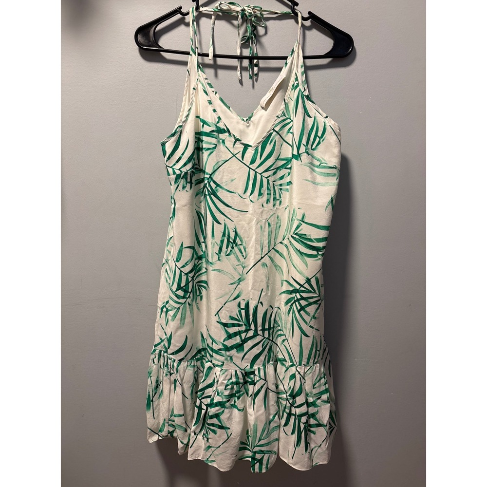 Amanda Uprichard 100% Silk Tropical Halter Mini Dress Green White Large Vacation